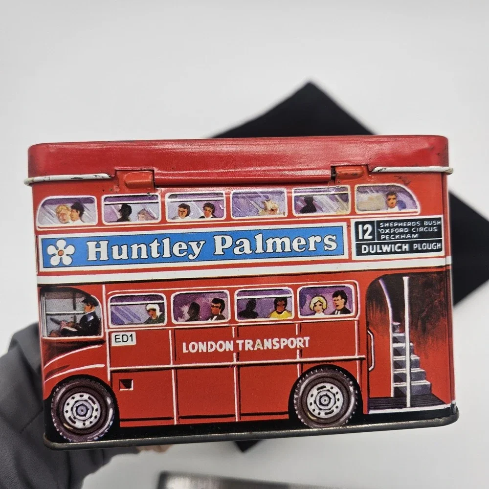 Huntley Palmers London Double Decker Transport Bus Red Biscuit Tin England READ